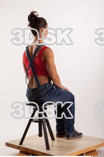 Sitting pose blue jeans red singlet of Rebecca 0004